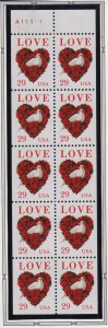 1994 Love Roses Dove never folded Sc 2814a 29c pane plate #A11111