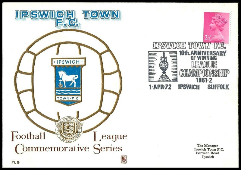 1972 Ipswich Town FC Anniversary Commemorative First day Cover