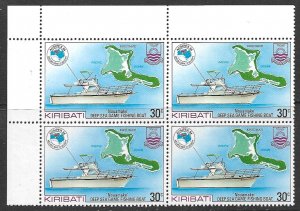 KIRIBATI 1984 30c AUSIPEX 84 Fishing Boat BLOCK OF 4 Sc 445 MNH