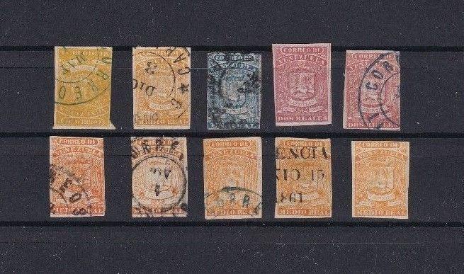 VENEZUELA 1859 IMPERF  COAT OF ARMS STAMPS CAT £150+    REF 4593