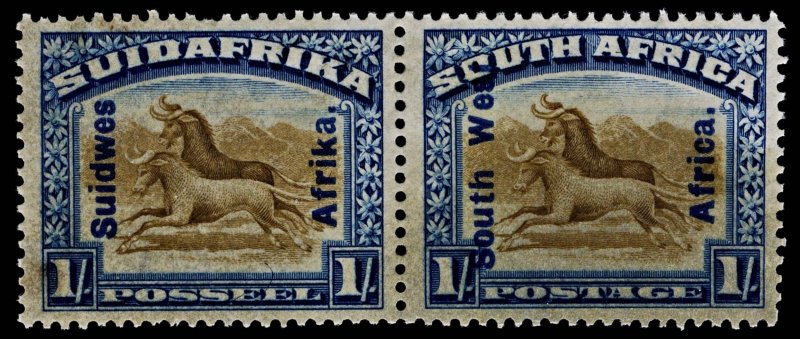 4516: South-West Africa SG51(A) 1s Blue & Brown. Bilingual Pair. 1927. Sc#90b...