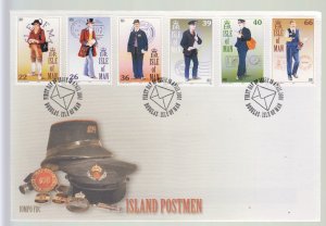 Isle of Man -  2001  Island Postman set of 6   on FDC