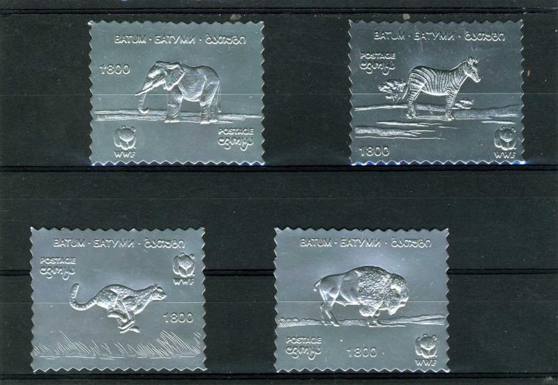 Batumi 1994 WWF AFRICAN ANIMALS set (4) Silver Foil Perforated Mint (NH)