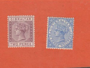 GIBRALTAR # 12 VF-MLH & 14a VF- MH Q/VICTORIA 2p's CAT VALUE $82+