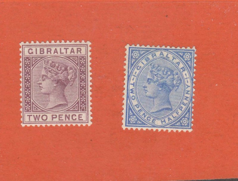 GIBRALTAR # 12 VF-MLH & 14a VF- MH Q/VICTORIA 2p's CAT VALUE $82+