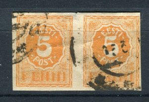 ESTONIA; 1919 early Pictorial Imperf issue fine used 5p. POSTMARK Pair