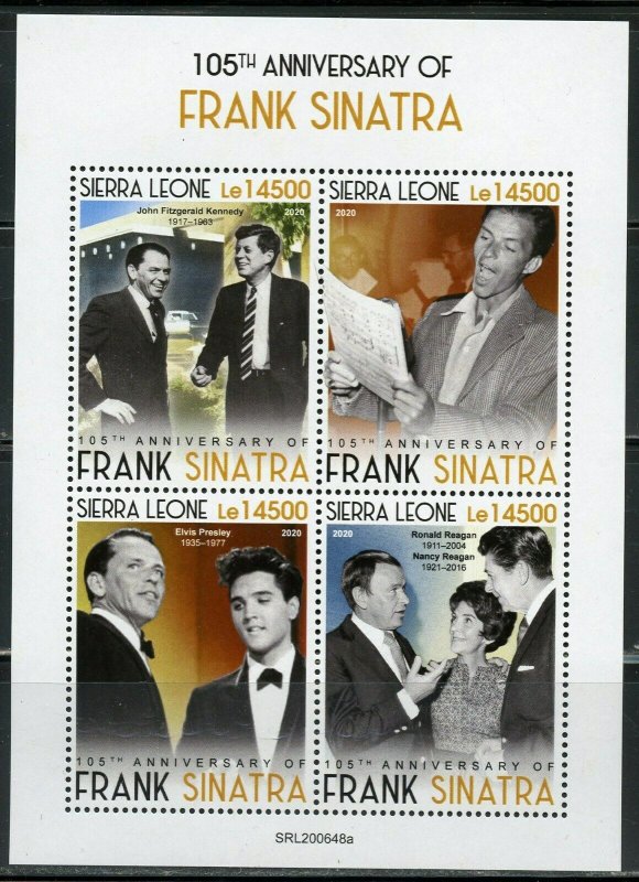 SIERRA LEONE 2020  105th  ANN OF FRANK SINATRA WITH JFK  & ELVIS SHEET MINT NH