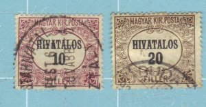 HUNGARY SCOTT# O1, O2 USED 10f, 20f 1921-23