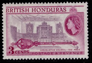 BRITISH HONDURAS QEII SG181a, 3c reddish violet & brt purple, NH MINT. PERF 14