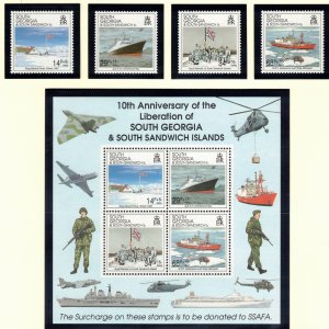 SOUTH GEORGIA 1992 Liberation 10th Anniversary; Scott B1-4, B4a,  SG 218-21; MNH