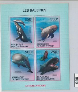 983 - IVORY COAST Cote D'Ivoire - ERROR - MISPERF stamp sheet 2014 Whales