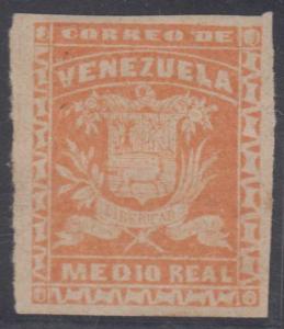 VENEZUELA 1863 UNISSUED LOS GODOS ESSAY Medio Real ORANGE UNUSED F,VF