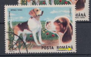 ROMANIA 1990 STAMPS Dog Beagle error red dot after after A Mi 4606 USED POST