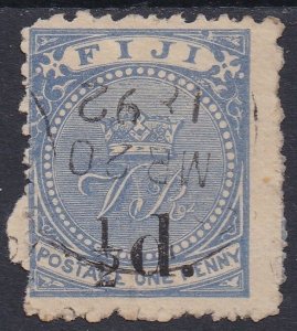 FIJI 1892 VR MONOGRAM SURCHARGED 1/2D ON 1D USED