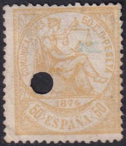 Spain 1874 Sc 207 telegraph punch (taladrado) cancel