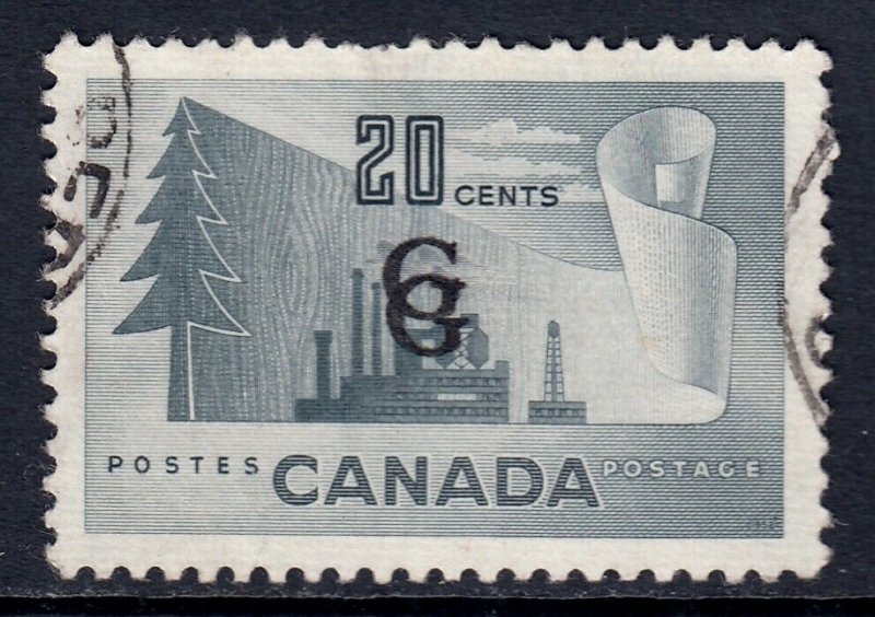 CANADA  — SCOTT O30v — 1952 20¢ OFFICIAL — DOUBLE G OVPT. — UNIQUE ERROR W/CERT