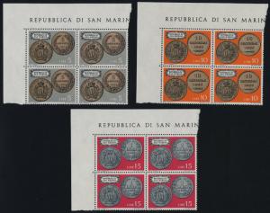 San Marino 790-7 TL Blocks MNH Coins on Stamps