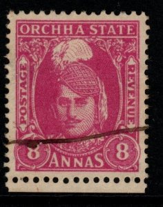 INDIA-ORCHHA SG41 1939 8a MAGENTA USED - PEN CANCEL