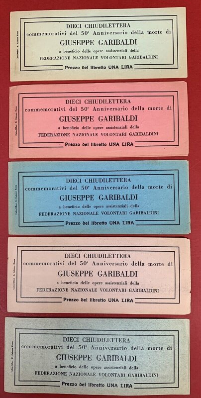 Garibaldi, 1932, 5 Diff. Booklets, Each with a Pane of 10 Poster Stamps, Rare 