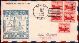 US FAM 18 Boston,MA to Basra,Iraq 1949 First Flight Cover