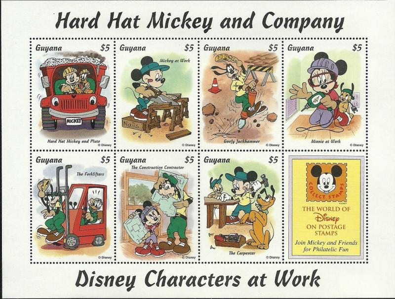 Guyana: Disney Characters at Work: 6x Miniature Sheets: 1996: MNH