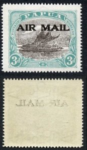 Papua SG114 3d Black and Blue-green Overprint OFFSET on reverse M/M