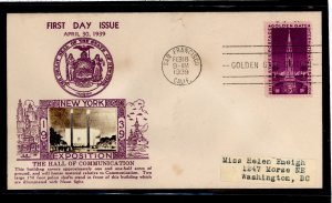 US 852 1939 3c Golden Gate International Exposition on an addressed (typed) FDC with a Crosby cachet