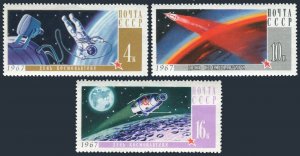 Russia 3316-3318, MNH. Michel 3336-3338. Cosmonauts Day 1967. Space walk.Rocket.