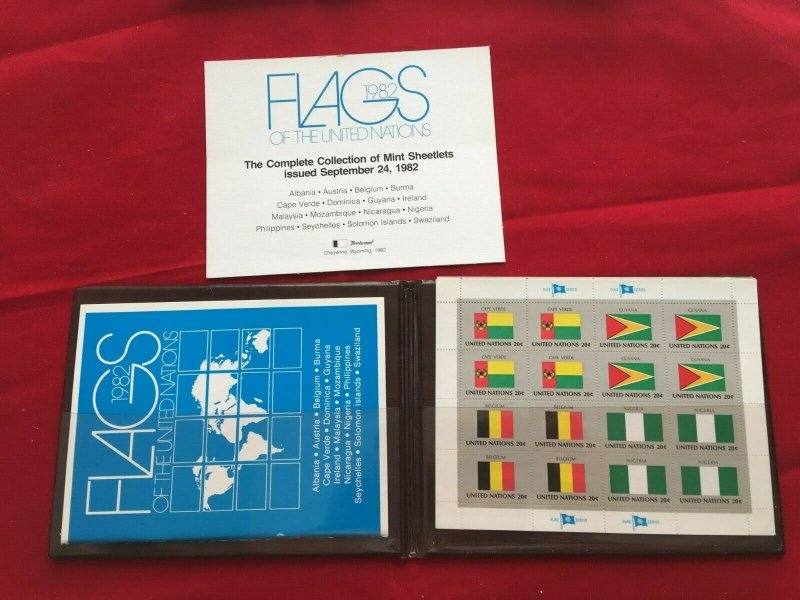 UN 1980, 1981, 1982 Flag Series sheets Lot of 3 in Folio with books