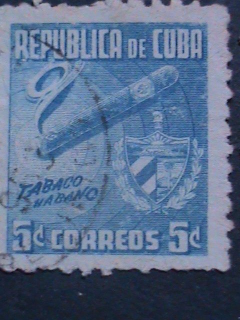 CUBA-WORLD MOST FAMOUS CUBA CIGARS ON VERY OLD CUBA USED STAMP-VERY FINE