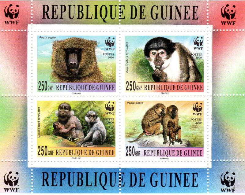 Guinea 2000 WWF Mangabey & Baboon S/S Perf.MNH VF Limited 