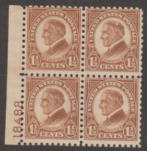 U.S. Scott #582 Harding Stamps - Mint NH/H Plate Number Block of 4