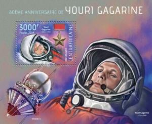 CENTRAFRICAINE 2014 SHEET YURI GAGARIN SPACE ASTRONAUTS COSMONAUTS