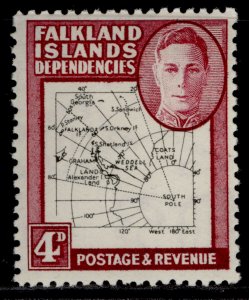 FALKLAND ISLANDS - Dependencies GVI SG G13, 4d black & claret, M MINT. Cat £17.