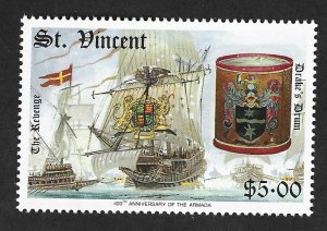 St. Vincent Scott #1105 Mint NH $5.00 Revenge & Drake Drum 2017 SCV = $2.75