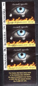 Romania 5728 strip of 3 used