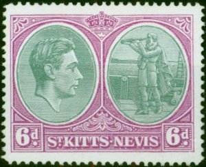 St Kitts Nevis 1944 6d Green & Purple SG74c P.14 Ordin Fine MM (2)