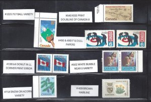Canada 7 x VF MINT NH STAMPS WITH ERRORS/VARIETIES BS28081