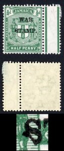 Jamaica SG73 1/2d Blue-green Damaged S U/M (mounted in margin)