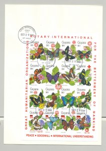 Guyana 1991 Butterflies, Rotary Imperf M/S of 16 with Surcharges RED o/p on FDC