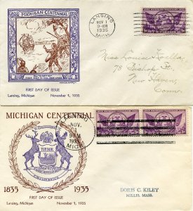 United States First Day Covers #775 Cat$25+, 1935 3c Michigan, two different ...