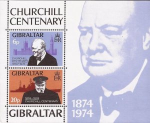 Gibraltar - 1974 Sir Winston Churchill - 2 Stamp Souvenir Sheet - Scott #317a