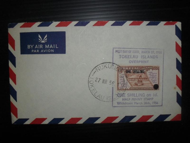 Tokelau Islands 1956 FDC 1d on 1/2d overprint Nukunono (9bdf)