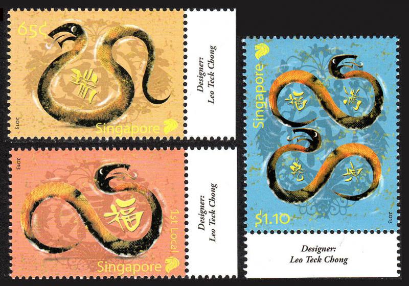Singapore 1588-1590, MNH. New Year. Year of the Snake, 2013