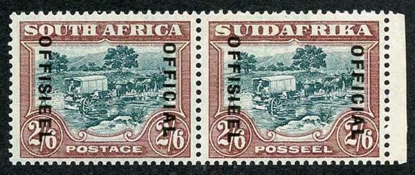 SOUTH AFRICA SGO18 Official 2/6 green and brown type O2 opt 17.5-18.5mm space