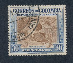 Colombia 1956 Scott 657 used - 30c, Gold mining Nari