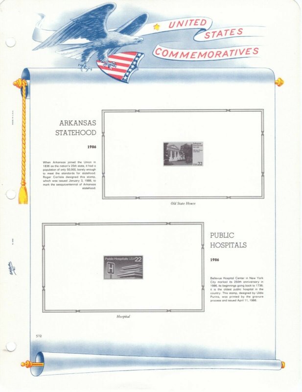 White Ace US PLT BLKS 1986 Commems COMPLETE Pages 572 to 587 w/ Pres. Sheets  