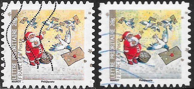 France 3738 Used - Christmas - Missing Light Blue in Snow - See Description