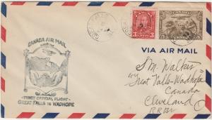 CANADA 1933 FIRST FLIGHT COVER GREAT FALLS TO WADHOPE