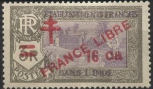 French India 205 (mh [2 hinge marks]) 16ca on 3r temple, lt gray & gray lilac
